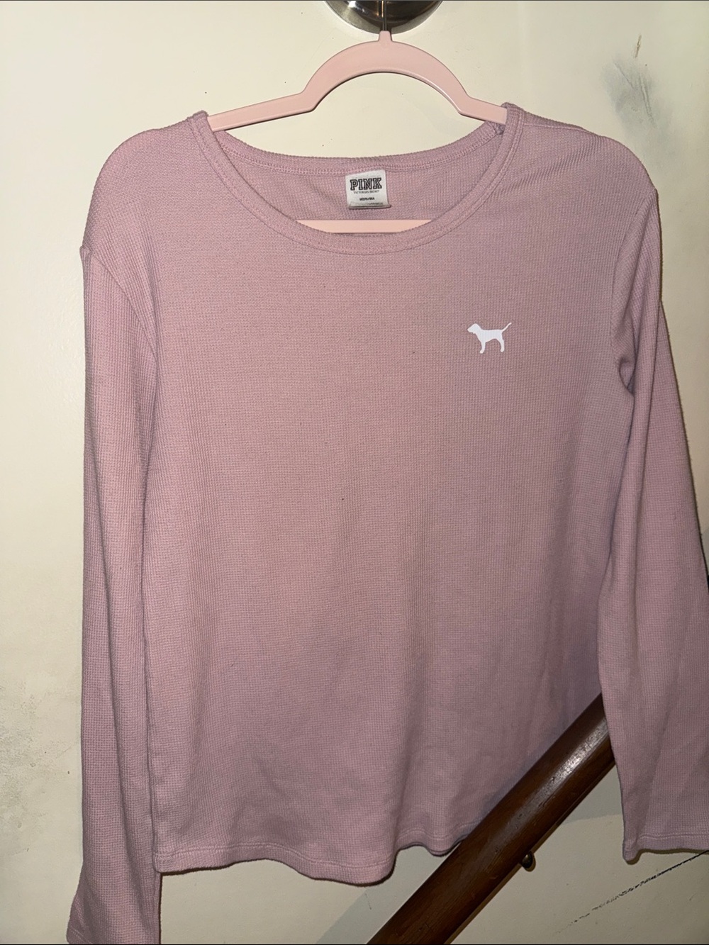 PINK Victoria's Secret Dusty Pink Crewneck Waffle Top
